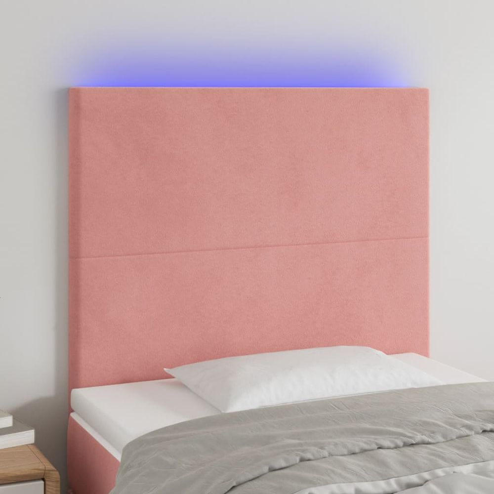 Vidaxl Čelo postele s LED ružové 80x5x118/128 cm zamat